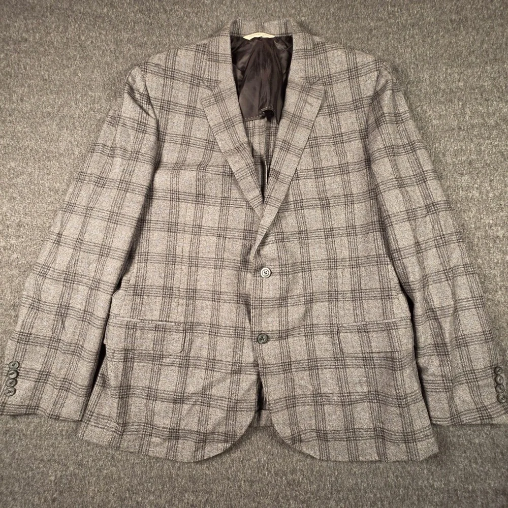 Samuelsohn Blazer E. Thomas Wool Cashmere Plaid Sport Coat Grey 48 Long NWOT